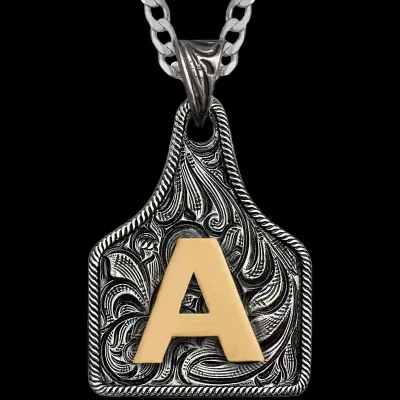 Texas Size Initial Cow Tag Necklace